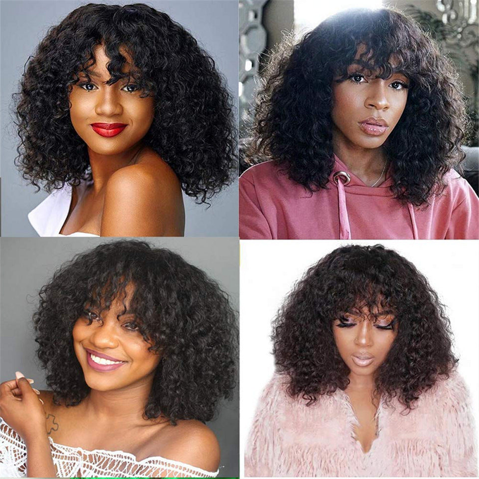 Kinky Curly Human Hair Wigs With Bangs Kinky Curly Human Hair Wigs With Bangs